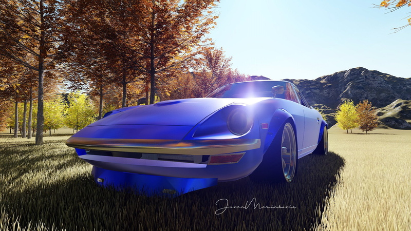 car, Japanese Cars, 1080P, render, Blue Cars, S30, 3d, Nissan Fairlady Z