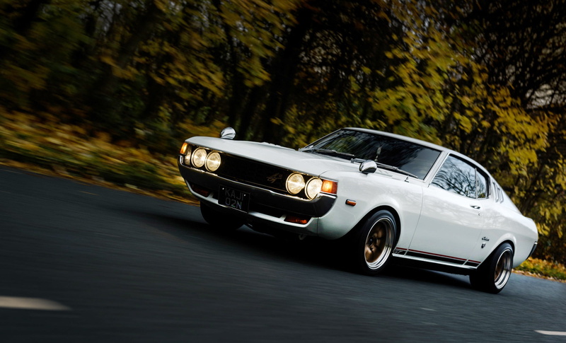 front angle view, Oldtimer, car, driving, Toyota Celica Liftback 2000GT, white cars, sports car, classic car, Japanese cars, oldtimers, Toyota Celica, 1080P