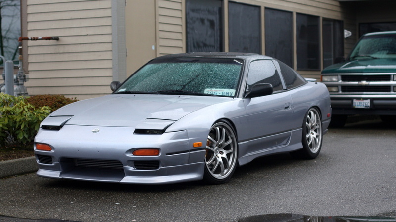 Nissan 240SX, garage, outdoors, luxury, no people, retro styled, travel, city, Nissan, vehicle, car, mode of transportation, motor vehicle, day, road, silver colored