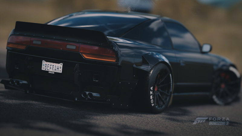 mode of transportation, car, forza horizon 3, 1080P, toy, Nissan 240SX, street, sports car, garage, selective focus, no people, motor vehicle, windshield