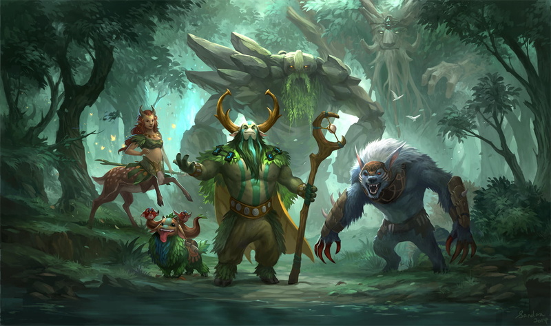 forest, beard, green, fantasy art, nature, Natures Prophet, Ursa, Treant Protector, Enchantress (Dota), trees, 720P, Druid, Dota 2, Tiny