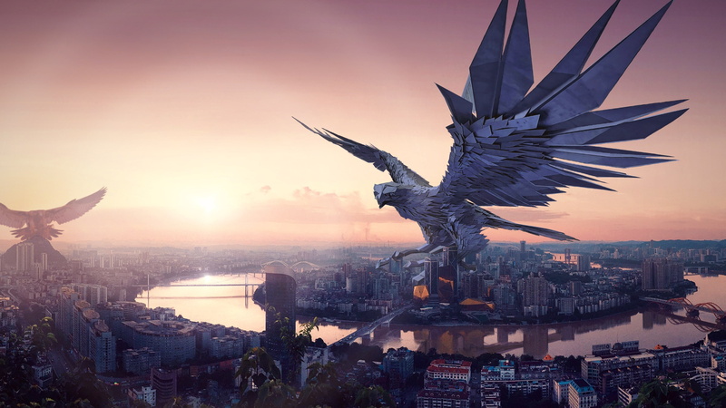 Falcon, 4K, city, Protector