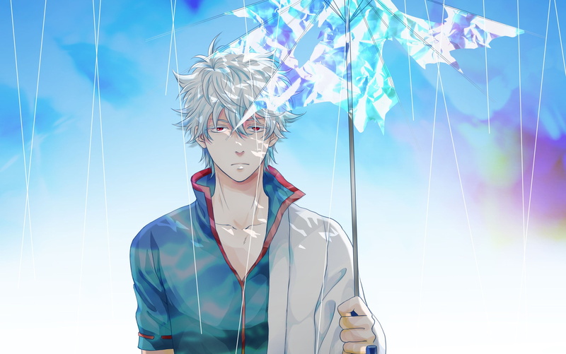 2K, umbrella, Sakata Gintoki, anime boys, Gintama, anime