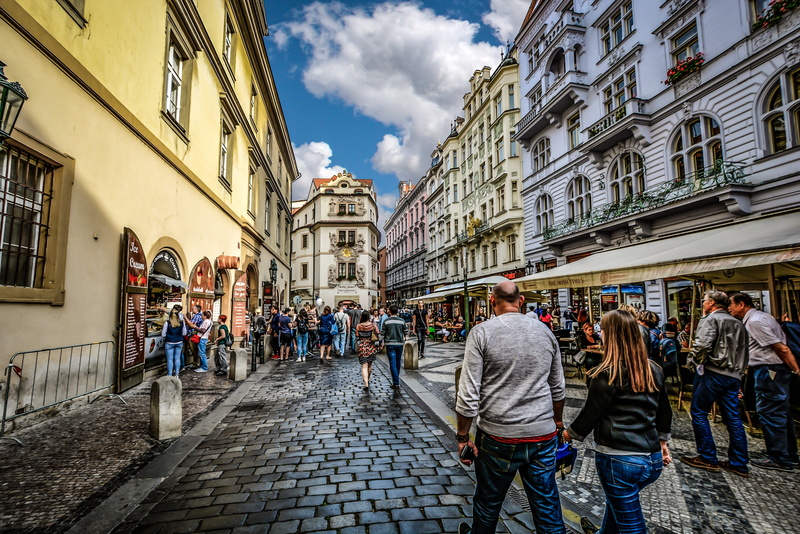 sky, building, destination, day, gothic, crowd, cobblestone, Old, 4K, group of people, beside, picturesque, cafe, vacation, republic, women, people, Praha