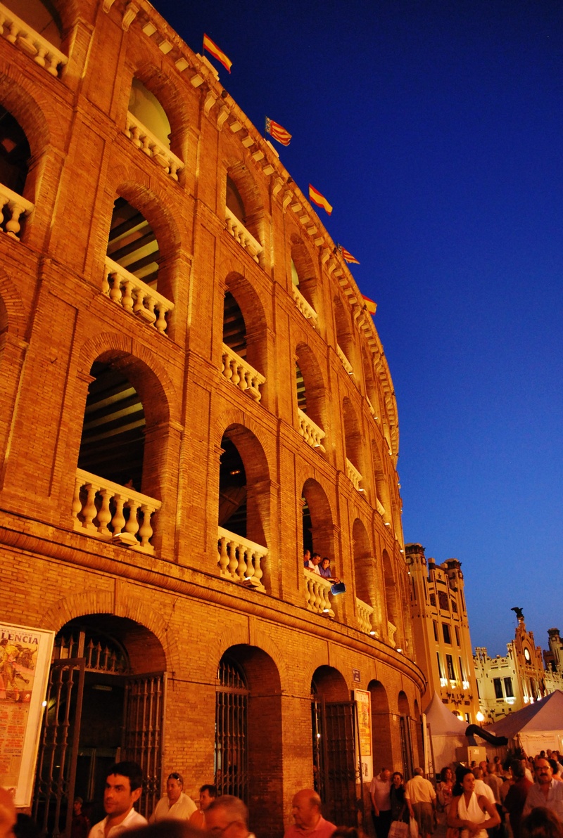 center, group of people, clear sky, night, exterior, view, tourism, city, travel destinations, blue, valencia, sky, landmark, low angle view, arena, town