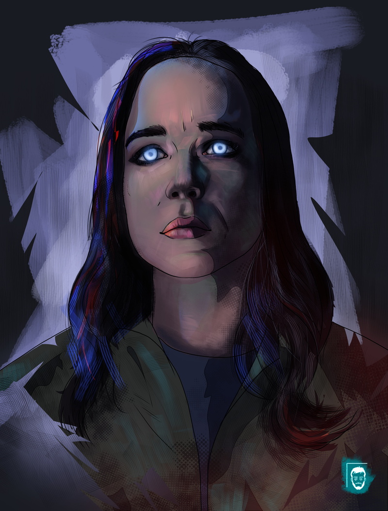 artwork, Vanya Hargreeves, ArtStation, violet eyes, celebrity, Ellen Page, fan art, digital painting, dark hair, Arnold Cara, The Umbrella Academy, portrait display
