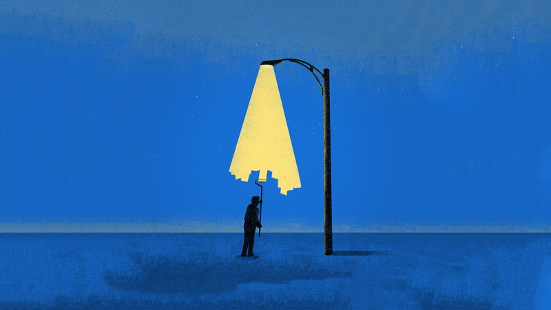 blue, streetlight, digital/artwork, 720P, light, hd, painting