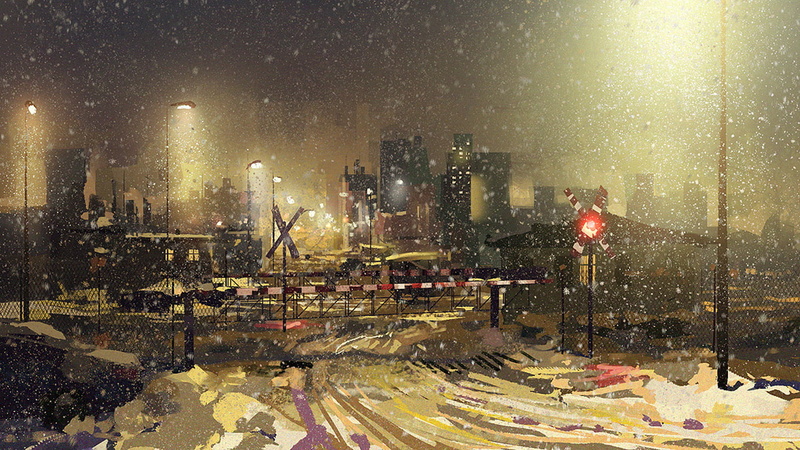 snow, hd, railroad, digital/artwork, winter, streetlight, 720P, drawing