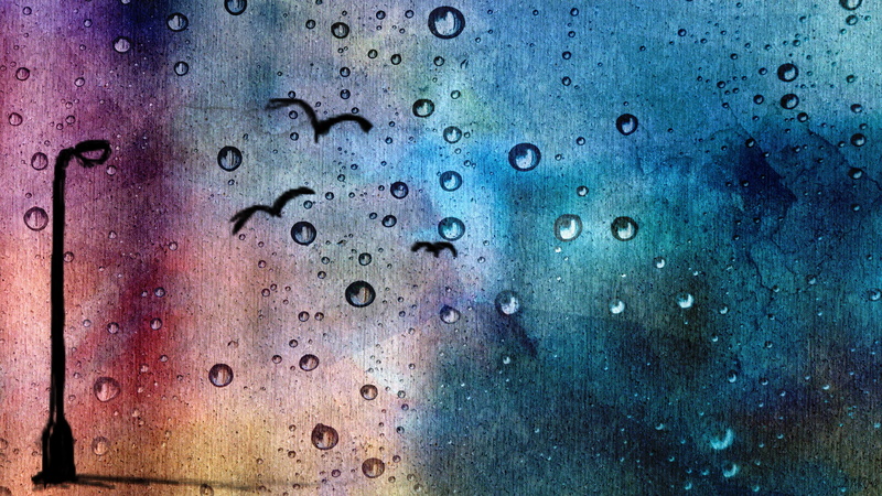 flying, 2K, water, colorful, post, lamp, hd, painting, drops, streetlight, birds, digital/artwork, bird