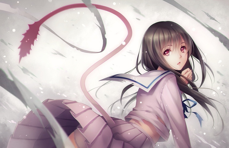 seifuku, hair, skirt, purple, tail, noragami, 720P, hiyori, kiki, tidsean, long, eyes