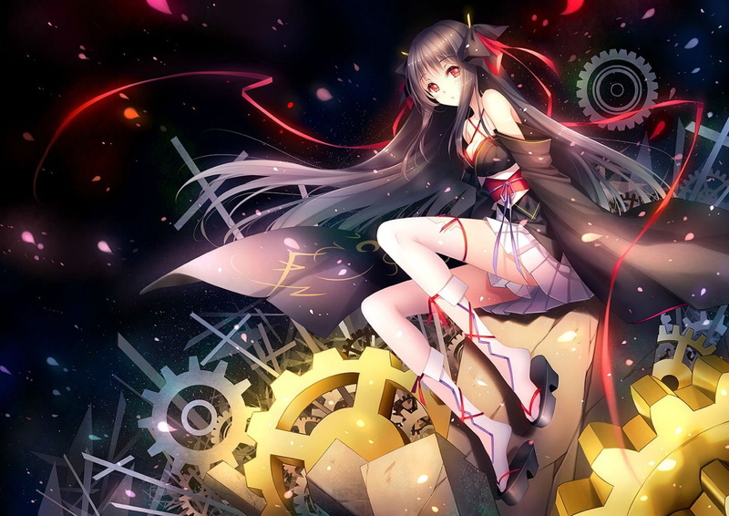 thighhighs, shoujo, clothes, tidsean, hair, kizutsukanai, ribbons, eyes, skirt, black, japanese, yaya, 720P, red, kikou, long