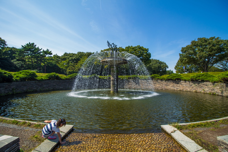 scenics - nature, flowing, spraying, one person, girl, splashing, water, nature, motion, plant, fountain, lifestyles, japan, day, showa kinen park, sky