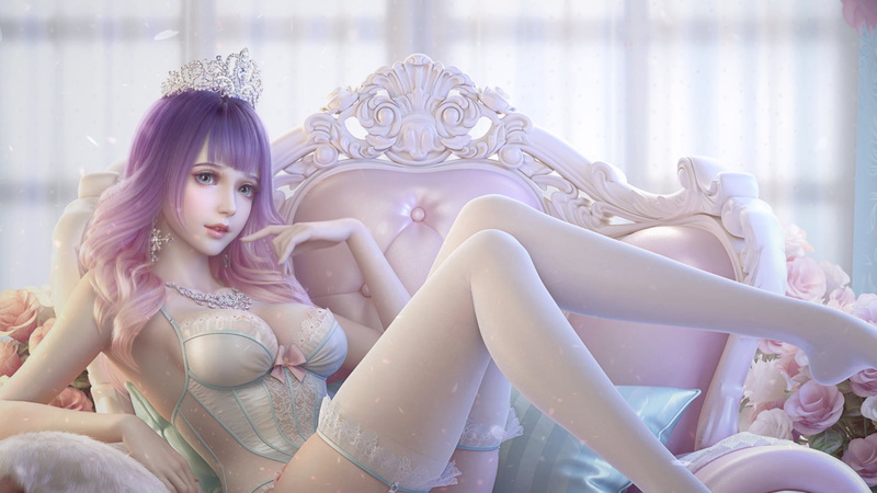 fair skin, CGI, 1080P, long hair, White silk stockings, necklace