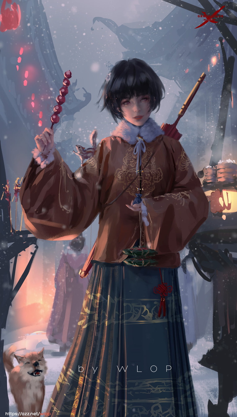 Chinese dress, anime girls, Spring Festival, 1080P, artwork, WLOP