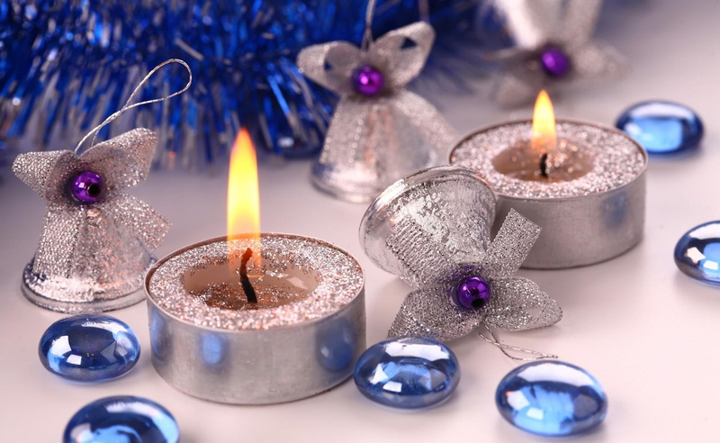 coloured, christmas decorations, decorations, tinsel, silver, tealight, candles, year, 1080P, holiday, bells, new year, attributes, glittery, christmas
