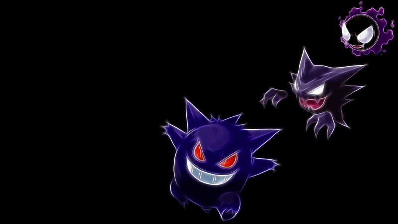 Gengar, anime, 720P, x, art, haunter, background, black, hd, pokemon, ghastly