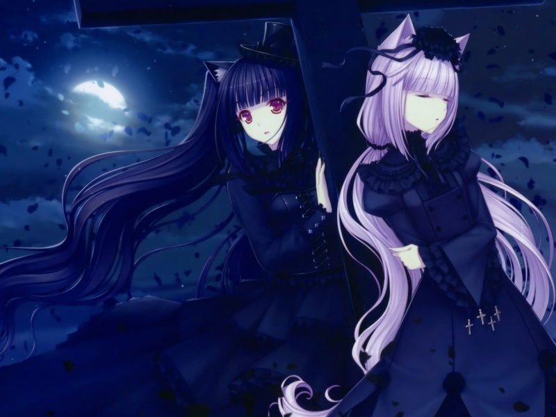 art and craft, illuminated, Gothic, Sayori, outdoors, Vanilla (Neko Para), visual novel, digital composite, female likeness, hairstyle, cloud - sky, anime
