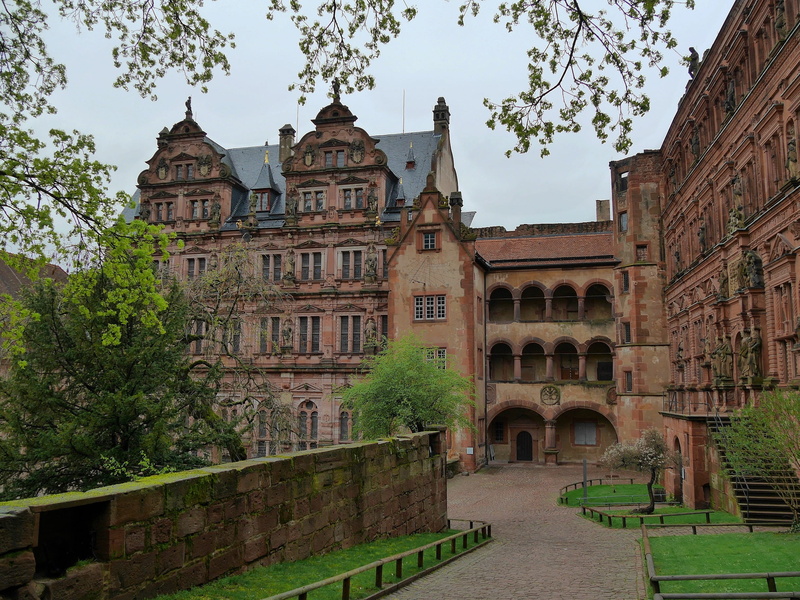 castle, heidelberg, footpath, travel destinations, building, tree, built structure, ruin, friedrichsbau, heidelberger schloss, spring, outdoors, old, architecture