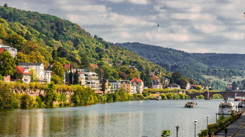 no people, building exterior, built structure, nature, cloud - sky, bank, 4K, scenics - nature, sky, waterfront, city, residential district, heidelberg