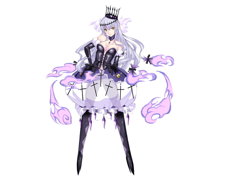 purple, yellow, 720P, ribbons, elbow, ears, pokemon, daive, white, crown, cleavage, pointed, eyes, gloves, hair, chandelure, long