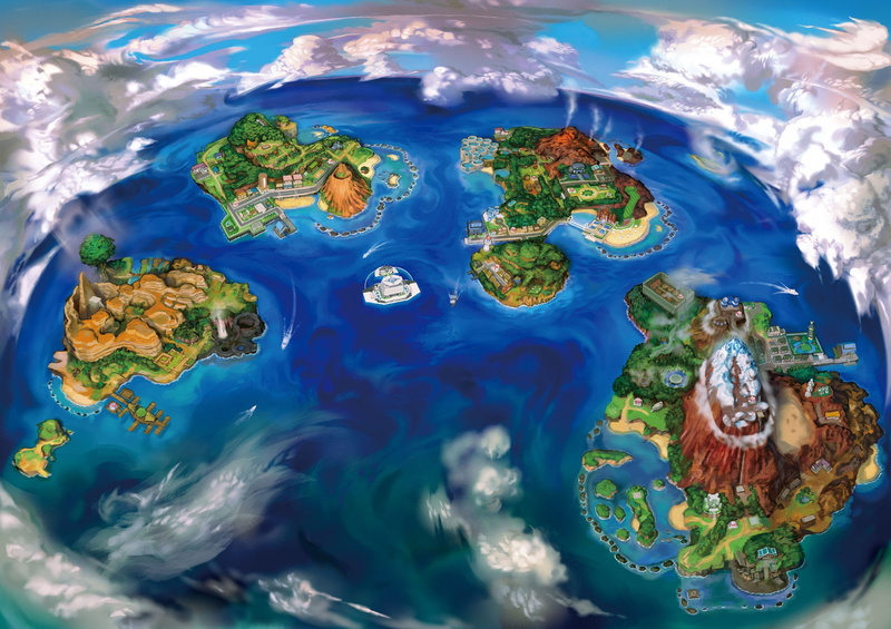 full frame, island, Pokémon, no people, Pokémon: Sun and Moon, blue, high angle view, waterfront, water, beauty in nature, Pokémon Sun And Moon, pattern