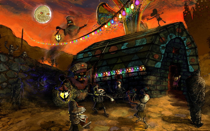zombies, 1080P, lanterns, nintendo, deviantart, ghosts, houses, cityscapes, zelda, mask, moon, games, majoras, video, legend