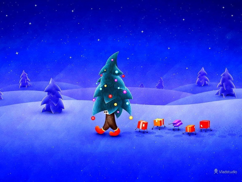 hd, xmas, tree, cartoon, funny, fun, 480P, children, entertainment, art, walking