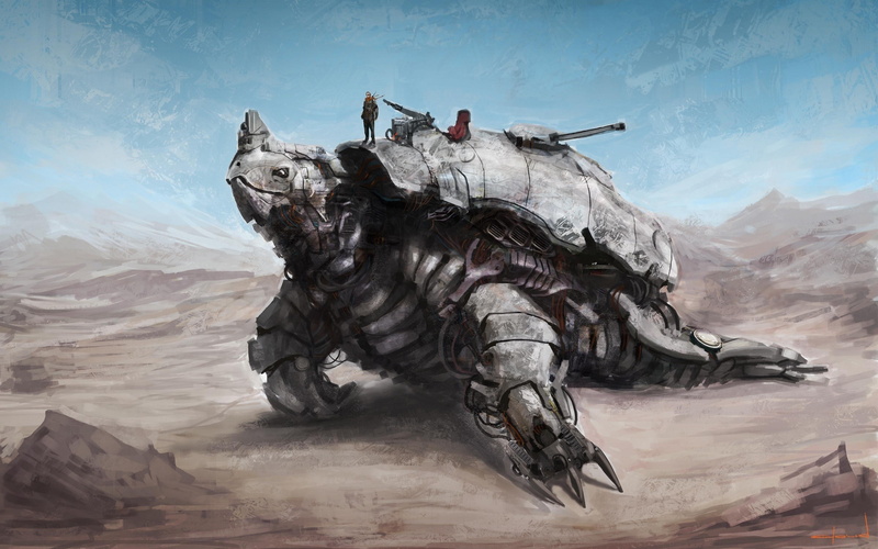 gray, character, turtle, 2K, cartoon, robot, machine, futuristic, desert, mech