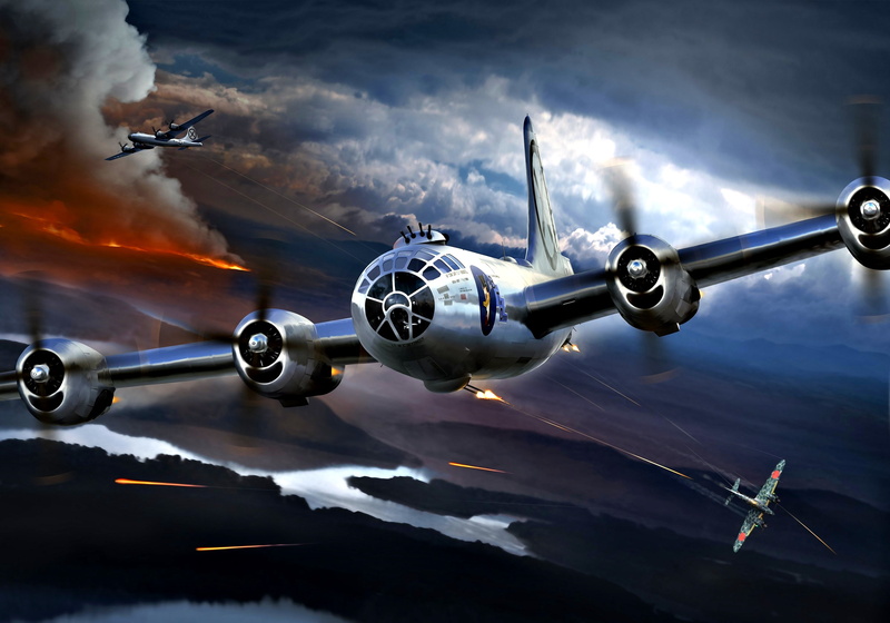 cloud - sky, transportation, b-29 super fortress, burning, speed, water, sky, motion, technology, air vehicle, air force, aircraft, military aircraft, smoke - physical structure