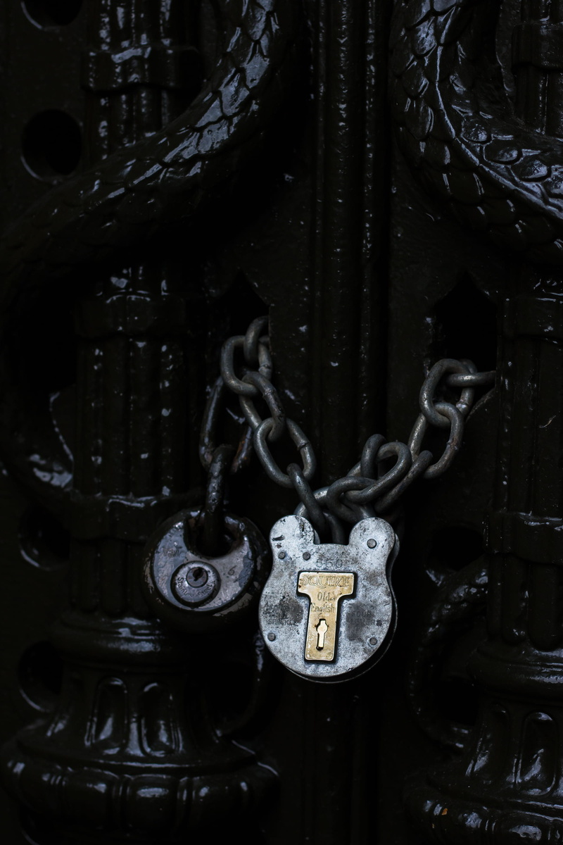 iron, detail, no people, padlock, architecture, gate, closed, protection, gray, lock, door, entrance, day, indoors, chain, 2K, metal, safety, ornate, close-up