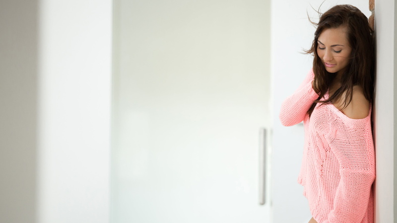 contemplation, lace, copy space, one person, model, beauty, s, young women, long, real people, pink, long hair, casual clothing, waist up, shirt, Michaela Isizzu