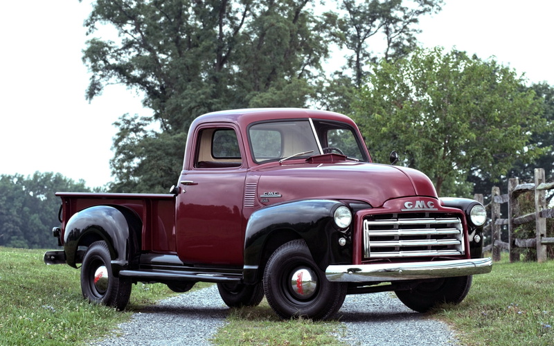 obsolete, land, single, gmc, classic, day, no people, 1950, old-fashioned, outdoors, cab, antique, nature, wheel, vintage Car, truck, history, grass, tree