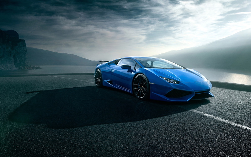 Lamborghini, Blue, Luxury, Road, Clouds, Huracan, 2K, Supercar