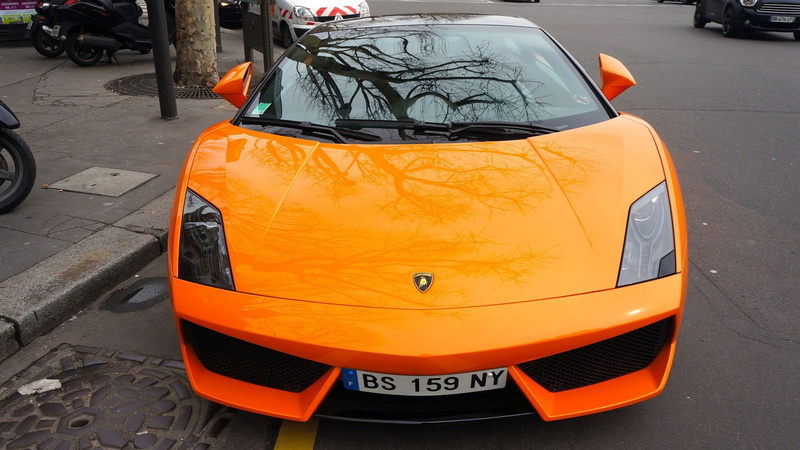 Reflection, Front, Orange, View, Supercar, gallardo, 1080P, Lamborghini, City