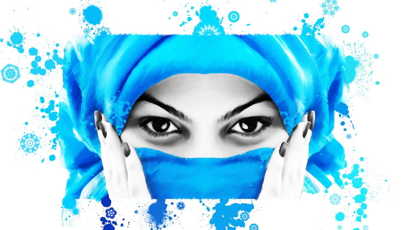 artistic, make-up, obscured face, human face, graphic design, beautiful people, illustration, adult, art, portrait, blue, white color, abstract, body part