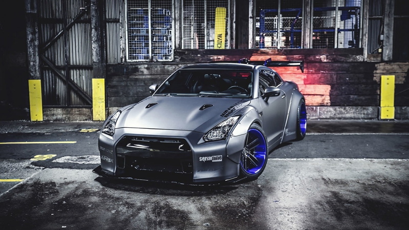 720P, Nissan GT-R, Blue Rims, Liberty Walk