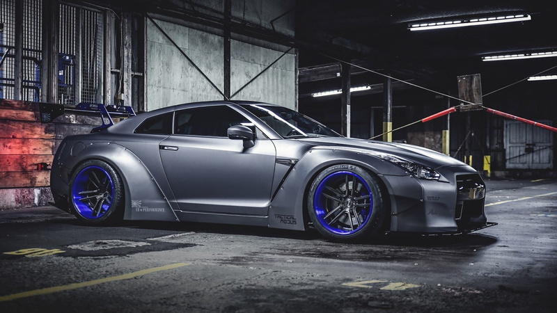 Liberty Walk, Blue Rims, Nissan GT-R, 1080P