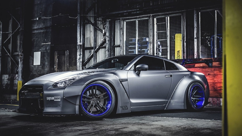 Liberty Walk, 720P, Blue Rims, Nissan GT-R
