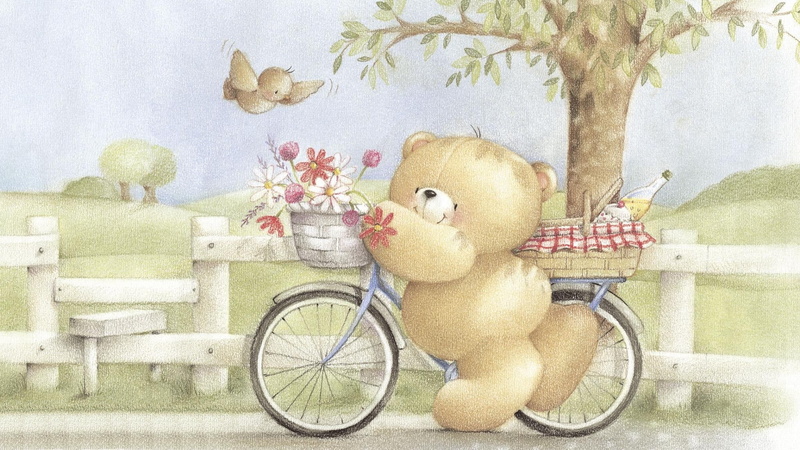 stuffed toy, decoration, outdoors, Forever Friends Deckchair bear, basket, no people, day, bear, wheel, toy, plant, mood, wall - building feature, still life