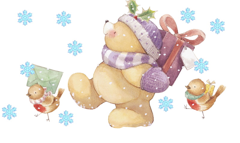 letter, childrens, New year, holiday, winter, bear, mood, snowflakes, 4K, art, birds, Forever Friends Deckchair bear, gift