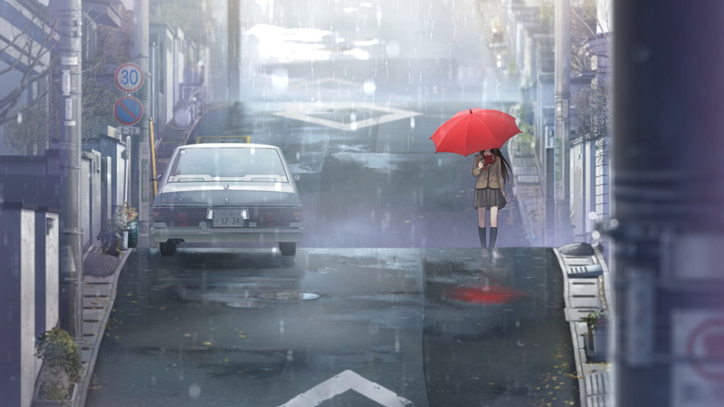 street, manga, 1080P, Aozaki Aoko, urban, umbrella, anime girls, Mahoutsukai no Yoru, rain, anime, schoolgirl
