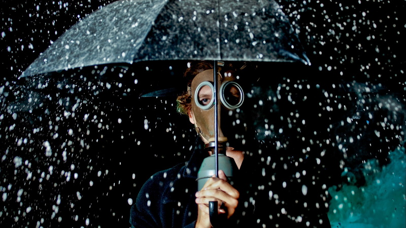 security, one person, adult, wet, standing, snowing, monsoon, umbrella, drop, holding, motion, rainy season, gas masks, protection, 1080P, rain, outdoors