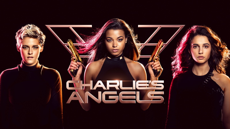 Ella Balinska, Ella Of Balinska, poster, action, Charlies Angels, girls, black background, 8K, Kristen Stewart, Naomi Scott, guns