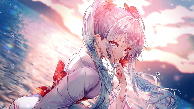 1080P, blue eyes, kimono, blue hair, anime, Japanese kimono, anime girls