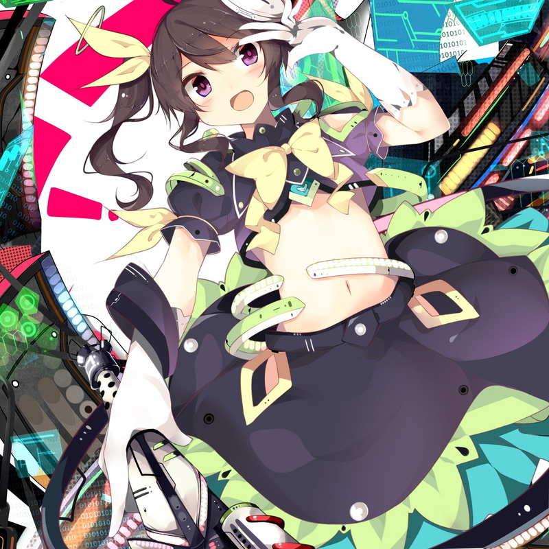 character, eyes, original, purple eyes, original characters, brunette, 1080P, anime girls, woman, black, purple, characters, anime, twintails, girls, haired
