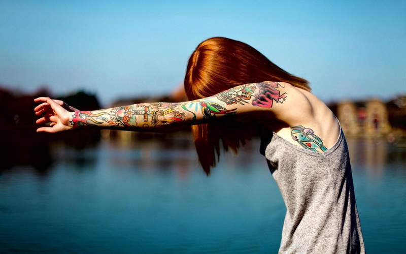 women, 1080P, woman, s, girl, top, girls, 1920x1200, tattooed, strap, spaghetti, gray, tattoo