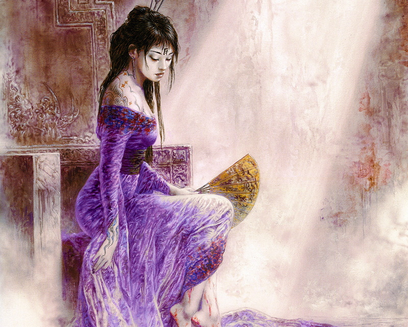 mood, royo, drawing, women, asian, geisha, art, dress, luis, 720P, oriental, tattoo