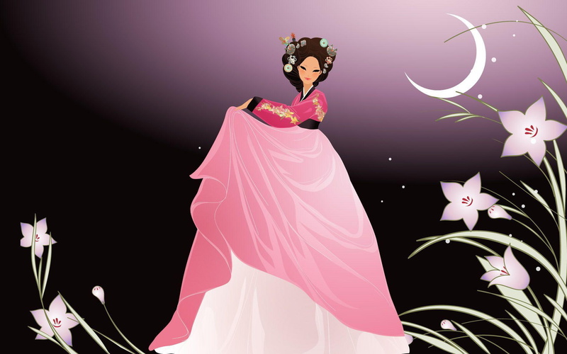 geisha, female, vector, anime, 1080P, woman, smiling, black, haired, character, 1920x1200