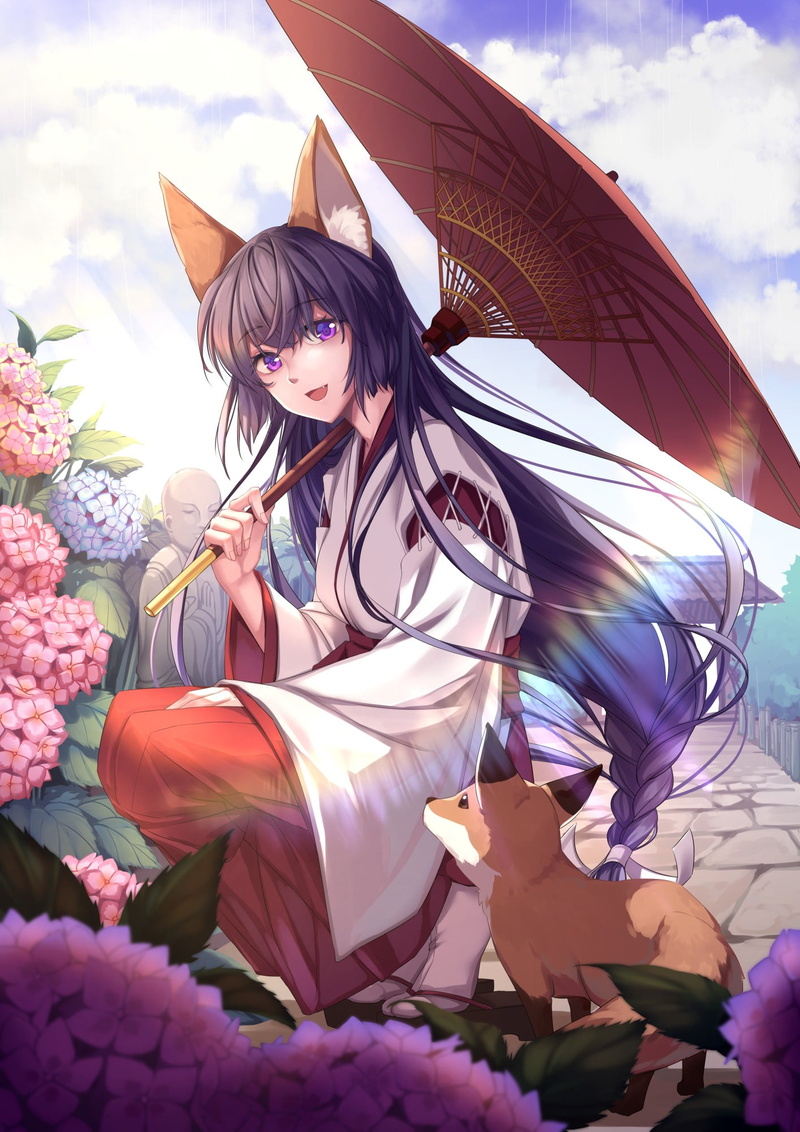 flower, women, umbrella, anime girls, outdoors, pink color, lifestyles, vulnerability, nature, long hair, purple eyes, clothing, 1080P, leisure activity