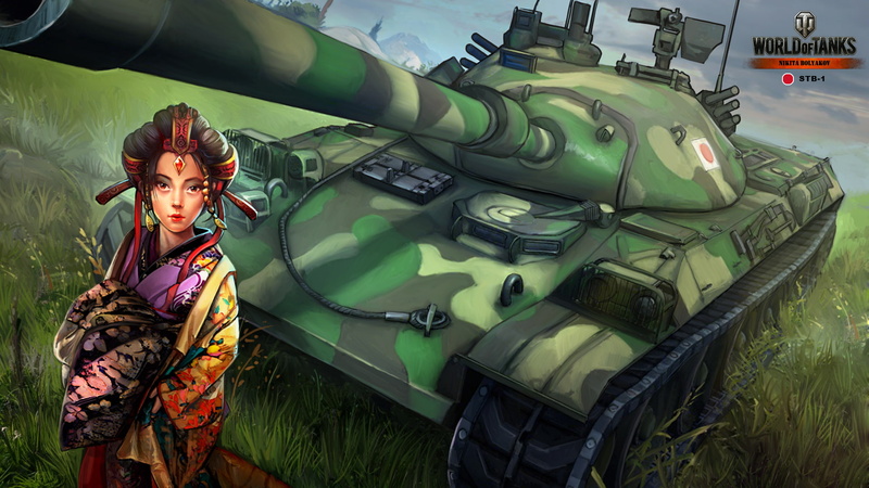 Nikita Bolyakov, World of Tanks, art, Japanese, STB-1, girl, figure, tank, 1080P, average